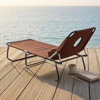 Folding Lounge Chair Metal Frame Reclining Cot Portable for Sunbathing Area