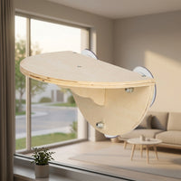 Cat Hammock Window Perch with Suction Cup Cat Bed, Solid Wood Half Oval Swing for Indoor Sunbathing Viewing, Simple Style Non-Foldable Design