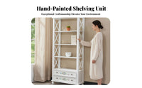 timeless-inspired aesthetic Distressed Painted Etagere accessiblerear Design bookcase adaptable Use Display Shelf Sturdy Construction for Guesthouse Owners, Interior Decorators, Living Room, Home Office, Entryway, Hallway
