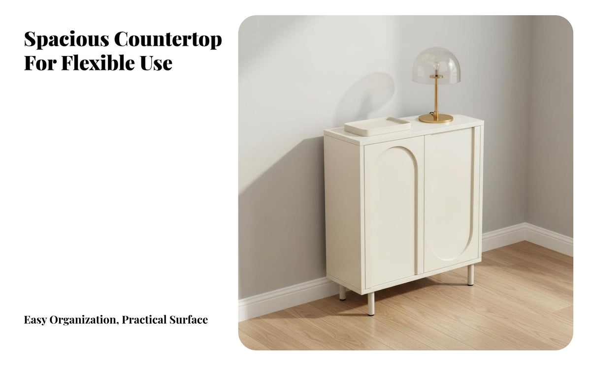 Large Capacity Arched Door Console Minimalist Design Sideboard Rounded Corners Buffet Cabinet Adjustable Shelves for Families, Homeowners, Interior Decorators, Dining Room, Hallway, Entryway, Bedroom