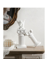 Nordic Resin Roman Column Candle Holder with Angel Figurine