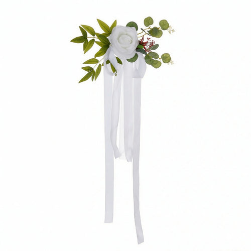 Chair Back Flower with Ribbon Lifelike Pew Flowers Handmade for Brides