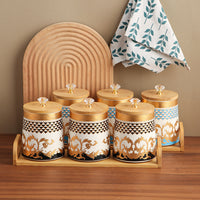 Nordic Luxury Ceramic Sealed Jar Set with Wooden Tray