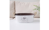 Rustic Oval Planter with Rope Handles Distressed Metal Planter with Handles Shallow Planters Tabletop for Gardeners, Windowsill