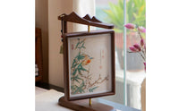 Rotating Photo Frame Walnut Wooden Photo Frame Desktop for Bookshelf