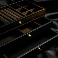 Three-Drawer Jewelry Box with Transparent Lid Rectangular Jewelry Box with Drawers Wood-Grain Container Compact for Women, Vanity, Dresser, Bedside Table