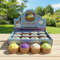 12 Pieces Cute Bao Bun Squishy Squeezable Squishy with Mini Steamer Basket Soft Bun Compress Toy Kawaii for Desk, Office