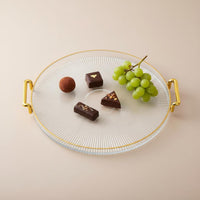 Round Serving Tray Light Luxury Gold Rim Tray Easy to Carry for Hotel, Tea Table