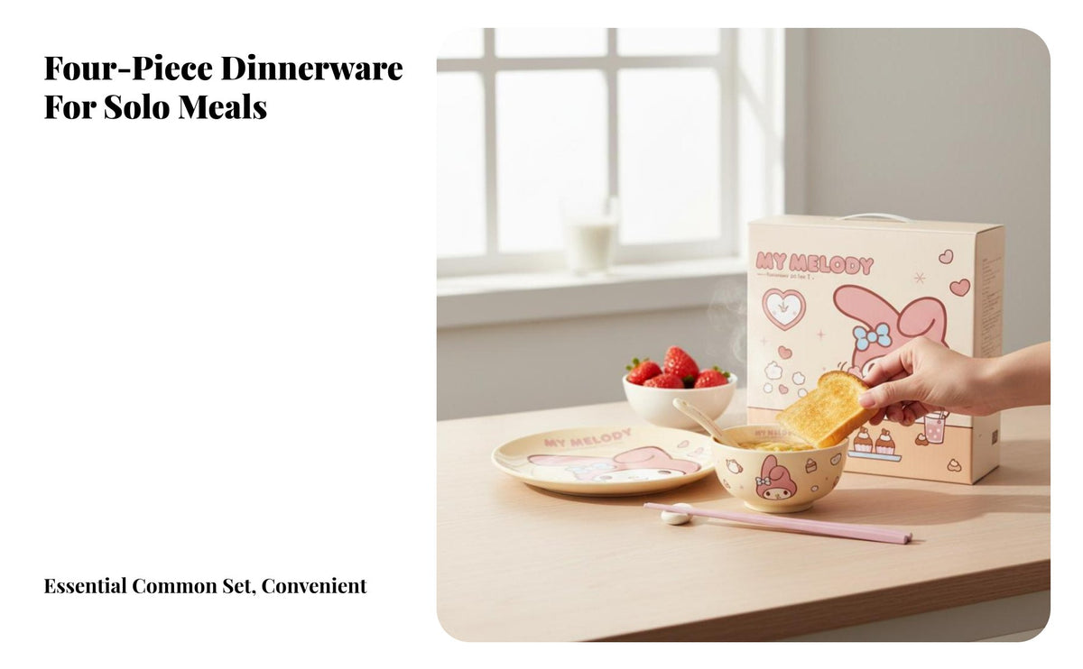 Cartoon Porcelain Tableware Set, Cream Design, Cute Cat Motif, For Adults