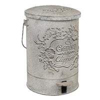 Embossed Floral Weathered Patina Foot Pedal Trash Can Outdoor Metal Garbage Bin