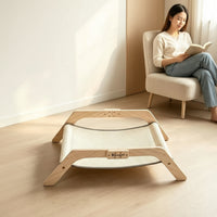 Cat Hammock with Wooden Frame Elevated Cat Scratcher Bed Multifunctional Animal Furniture for Cats, Kittens, Living Room, Bedroom