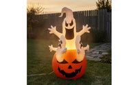 Inflatable Ghost with Pumpkin Base Spooky Ghost with Pumpkin Yard Decoration Lightweight Easy to Store for Garden, Porch