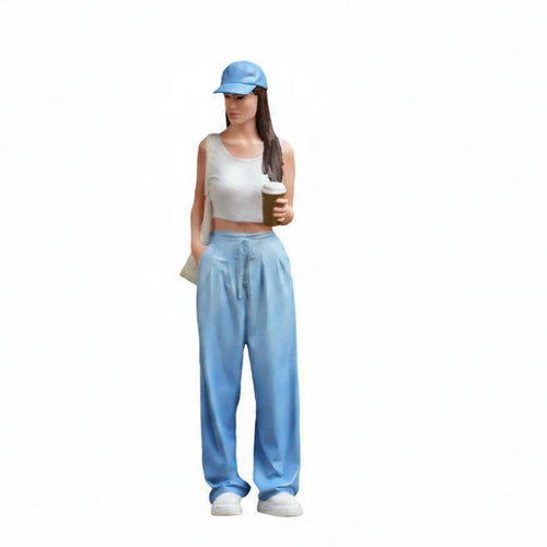 Coffee Girl Figurine Realistic Pose Miniature Woman Figure for Sand Tables