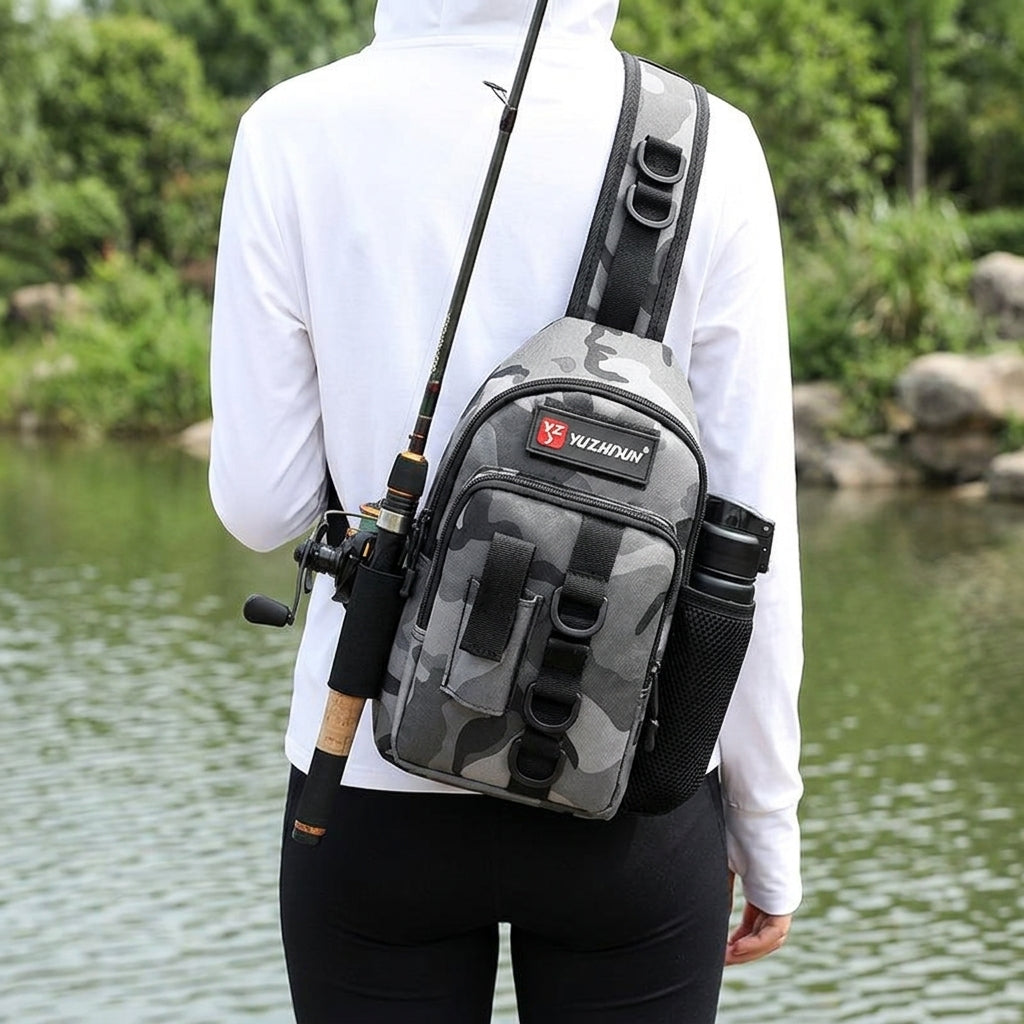 Fishing Bag Tackle Bag Bass Fishing Shoulder Bag Waterproof Oxford 18x8x30cm With Rod Holder