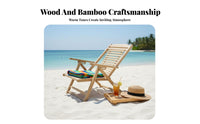 Foldable Bamboo Recliner sturdy Duty Folding Recliner with Footrest for Campers