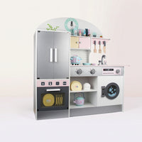 Wooden Play Kitchen Interactive Play Kitchen with Refrigerator   for Kids, Young Children, Playroom, Bedroom, Daycare