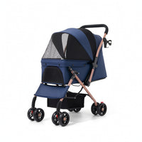 Bidirectional Foldable Pet Stroller Compact Pet Stroller with Mesh Canopy Stable Comfortable for Cats, Small Dogs