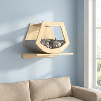 Cat Climbing Frame with Perch and Shelves, Solid Wood Wall-Mounted Scratching Board for Indoor Cats, Space Saving Lumber Wood House for Large Pets