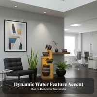 Modern Design Floor Water Fountain Easy Installation Cascading Water Fountain Long-Lasting Resin Freestanding Waterfall Feature All-Weather Use for Living Room, Office, Entryway