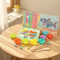 Fine Motor Skills Bead Matching Board with Tools Smooth Sorting Board with Cups Educational Wooden Bead Game Learning for Preschoolers