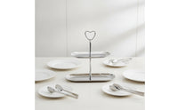 Serving Stand with Heart Handle Stainless Steel Two-Tier Serving Stand Metal Tiered Tray for Hosts, Afternoon Tea, Cafes