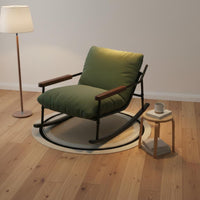 Wide Seat Cushioned Lounge Rocker Ergonomic Design Modern Rocking Chair Year-Round Use Metal Frame Rocking Chair Luxurious Cushion for Adults, Balcony, Living Room, Bedroom