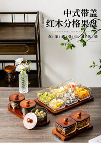 Hammered Glass Fruit Tray with Compartments, Japanese Style