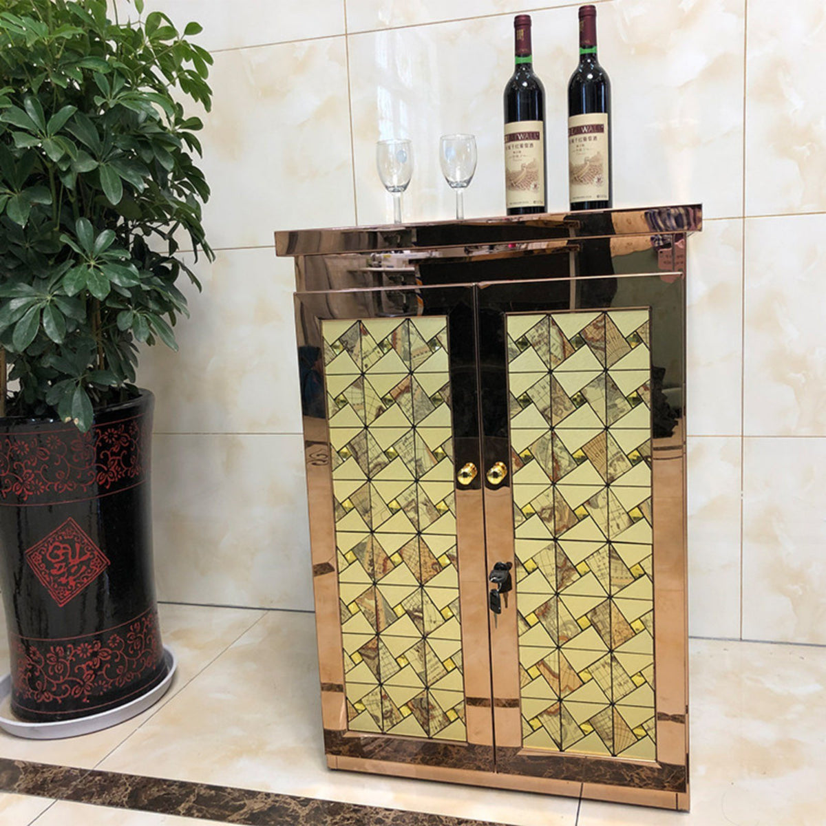 KTV Song Selection Cabinet Stainless Steel Bar Cabinet Mirrored Door Entertainment Furniture Lockable Storage Unit with Internal Shelves Suitable for Nightclubs Taverns Home Karaoke