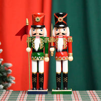 25 New 38CM Flat-Top Flag Soldier Nutcracker Solid Wood Decorative Puppet Gift Craft Christmas Ornament