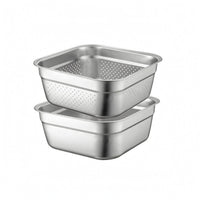 2 Pieces Nesting Basin Set Silver Finish Kitchen Supply Multifunctional