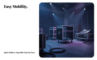 Wheeled Rackmount Transport Case Top-Loading Entry Wheeled Vibration-Damplifierening Mount Rack RobustDuty Secure Latches