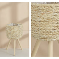 Handwoven Woven Planter with Legs Natural Three-Legged Planter Stand Boho Corn-Rope Plant Basket Handmade for Home Decorators, Living Room, Indoor Garden, Bright Corners