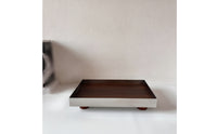 Tray with Wood Interior Polished Stainless Steel Tray Modern for Coffee Table