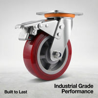 Heavy Duty Castor Wheels PU, Industrial Casters with Brake Heavy Duty, Duty Castor Wheels Brakes, Polyurethane Double Bearing Trolley Wheels