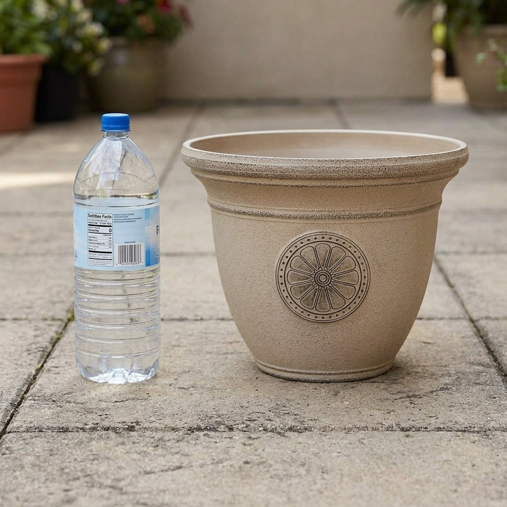 Plant Pots and Flower Pots, Embossed Resin Planter for Outdoor Plants, Heavy Duty Round Tapered Outdoor Planter, Floor Standing Garden Decor