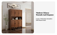 New Chinese Design Entryway Shoe Cabinet with Mirror Multi-Functional Walnut Wood Partition Cabinet Space Saving Multifunctional Hall Organizer Dust-Proof Cabinets for Apartment Dwellers, Homeowners, Families, Foyer, Hallway, Living Room