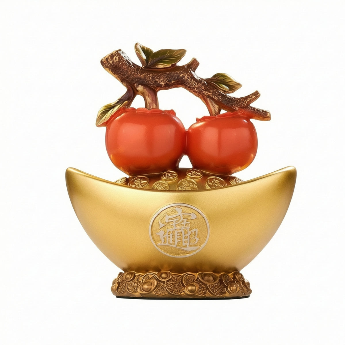 Gilded Wealth Vessel Bowl with Persimmons Wealth Tabletop Decoration Traditional Sculpture for Housewarming