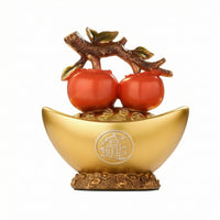Gilded Wealth Vessel Bowl with Persimmons Wealth Tabletop Decoration Traditional Sculpture for Housewarming