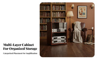 Wooden Amplifier Cabinet with Wheels Multi-layer Audio Component Stand Strong Load-bearing Media Storage Adjustable Shelves Suitable for Audiophiles Living Room