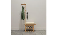 Multi-Functional Design Hall Tree with Shoe Storage Solid Wood Wooden Deer Coat Rack Bench Cushioned Seat for Mudroom