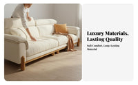 Scandi-Japanese Fusion Design Straight Sofa Removable and Washable Cover Cream Textile Couch Supportive Gentle Support Wood Frame Sofa for Homeowners