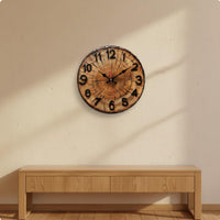 12 Inch Round Wall Clock Retro Design Wood Grain Clock Non-Ticking for Kitchen