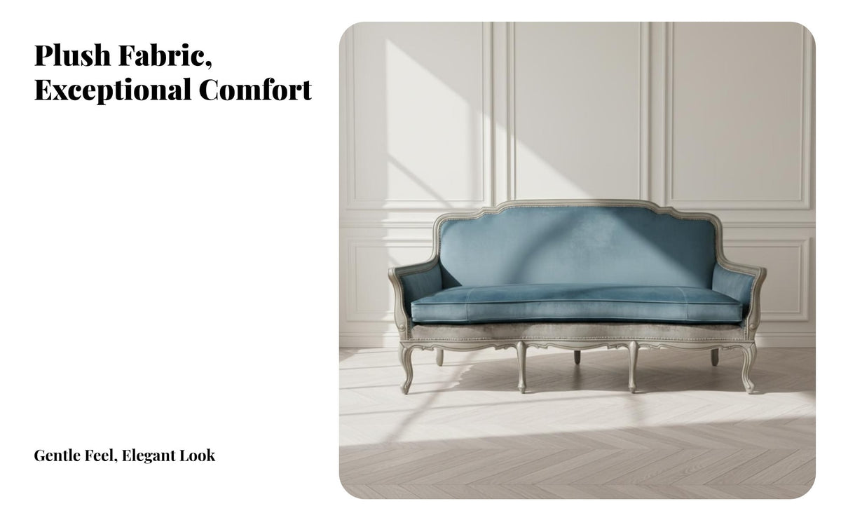 Distressed Finish Carved Frame 3-Seater Sofa Vintage and design Upholstered Couch and Armchair Set Luxurious design living Room Seating Wooden Legs for Luxury Buyers, Interior Designers, Hotel Lobby, Reception Hall, Lounge, Apartment