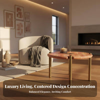 Round Coffee Table with Cut-carved Pedestal Italian Inspired Living Room Furniture Luxury Feel Minimalist Design for Lounge Area