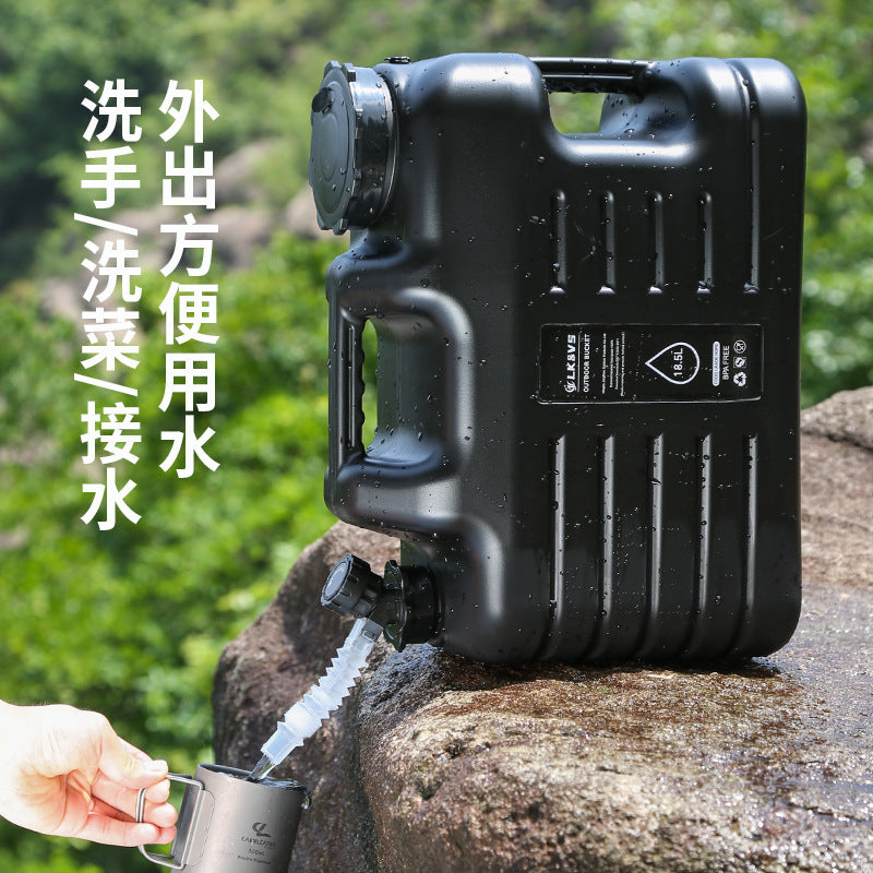 18.5L Black PE Food-Grade Water Bucket with Faucet for Camping