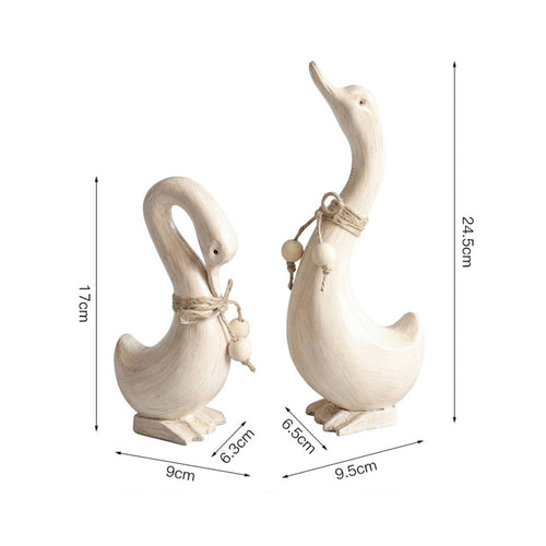 2 Pieces Wooden Duck Couple Figurines Distressed Finish for Desktop, Windowsill