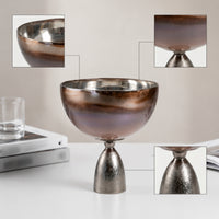 Glass Bowl with Aluminum Base Sculptural Decorative Pedestal Dish Reflective