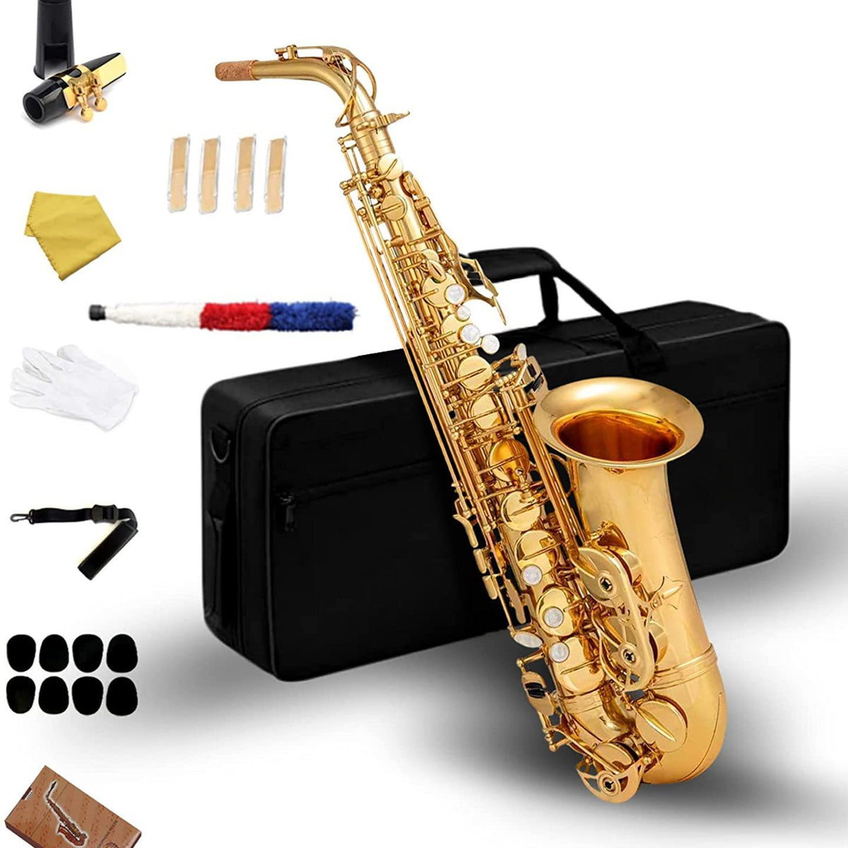 Hot Selling Electrophoretic Gold E-flat Alto Saxophone with Complete Accessories