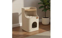 Cat with Scratcher Space Saving Cat House Padded Perch Cushioned Bed Animal Furniture for Cats, Small Apartment