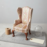 1:6 Scale Armchair Handmade Dollhouse Wingback Chair Detail Miniature Floral Textile for Diorama